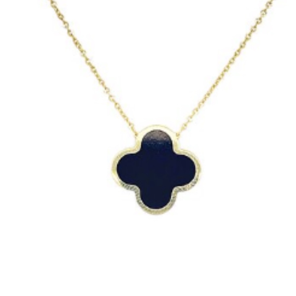 Italian Gold 14K Onyx Clover Necklace